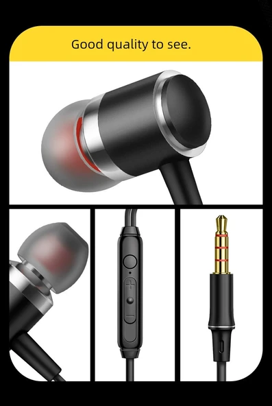 Metal Subwoofer Kulak İçi Mikrofonlu Kulaklık - Gümüş (Poşetli) - Resim 9