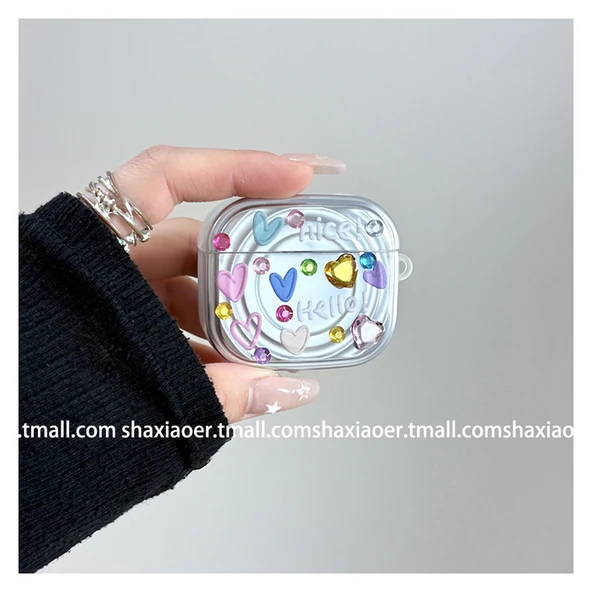 AirPods Pro 2. Nesil Uyumlu DIY Elmas Dalga Desenli Koruyucu Kılıf - Tek Kabuk + DIY Elmas + Kolye - 8