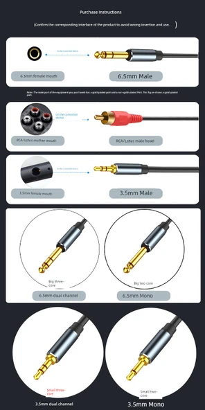 Mono 3.5mm Dişi - 6.5mm Erkek 0.3m Ses Adaptör Kablosu - 7