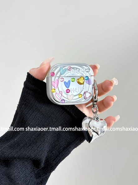 AirPods Pro 2. Nesil Uyumlu DIY Elmas Dalga Desenli Koruyucu Kılıf - Tek Kabuk + DIY Elmas + Kolye - 2