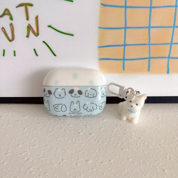 AirPods 3 için Sevimli Köpek Desenli Silikon Kılıf - İMD Kulaklık Seti + Kar Tanesi Kolye - 6