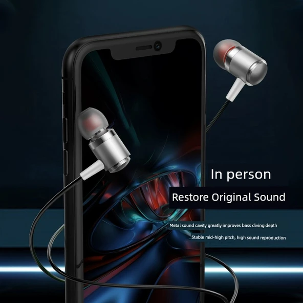 Metal Subwoofer Kulak İçi Mikrofonlu Kulaklık - Gümüş (Poşetli) - Resim 4