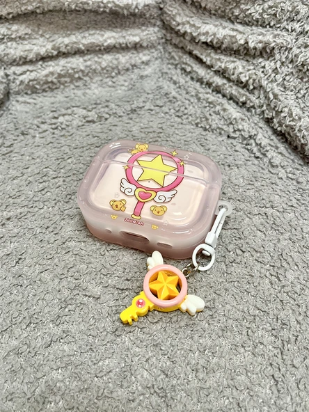 AirPods 3 Kılıf - Şeffaf Sihirli Değnek ve Oyuncak Sakura Kolye