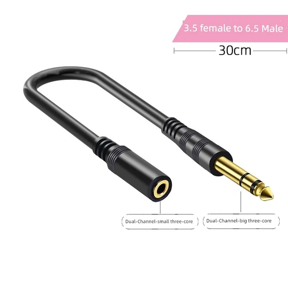 Çift Kanallı 6.5mm Dişi - 3.5mm Erkek 90 Derece 0.3m Ses Adaptör Kablosu - 7