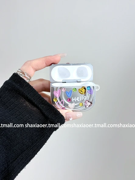 AirPods Pro 2. Nesil Uyumlu DIY Elmas Dalga Desenli Koruyucu Kılıf - Tek Kabuk + DIY Elmas + Kolye - 5