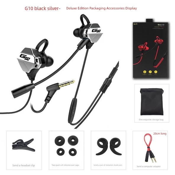 G10 Gümüş Oyuncu Kulaklığı - Çift 3.5mm Giriş - Telefon + Bilgisayar