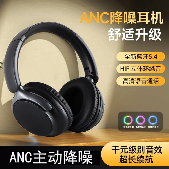 Bluetooth 5.4 Kulaklık - Siyah - ANC Aktif Gürültü Engelleme
