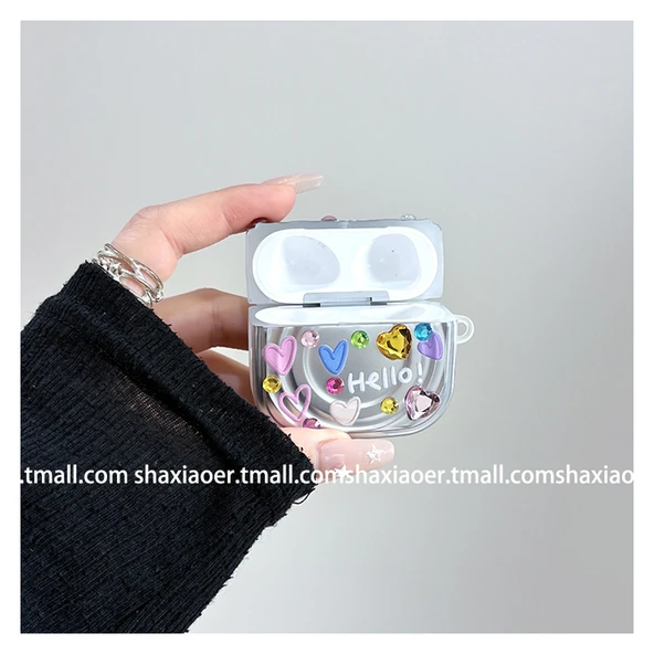 AirPods Pro 2. Nesil Uyumlu DIY Elmas Dalga Desenli Koruyucu Kılıf - Tek Kabuk + DIY Elmas + Kolye - 11
