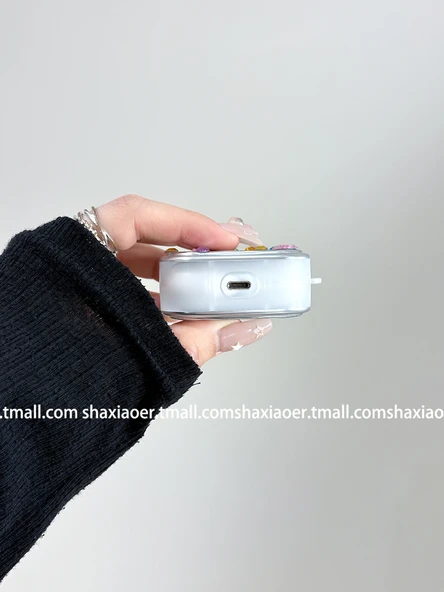 AirPods Pro 2. Nesil Uyumlu DIY Elmas Dalga Desenli Koruyucu Kılıf - Tek Kabuk + DIY Elmas + Kolye - 6