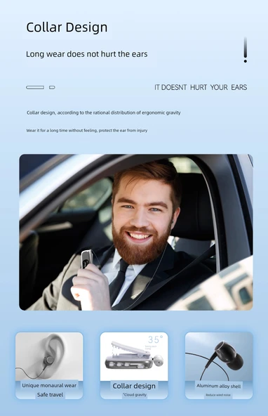 Bluetooth 5.4 Tek Kulaklık - Beyaz Mavi - 10 Saatlik Gürültü Önleme - Resim 11