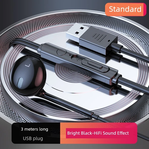 Kablolu Oyuncu Kulaklığı - Obsidyen Siyahı - 3 Metre - USB Giriş
