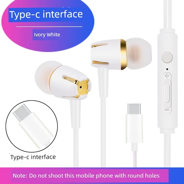 Type-C Kablolu Kulak İçi Kulaklık - Yapışkan Başlıklı Beyaz