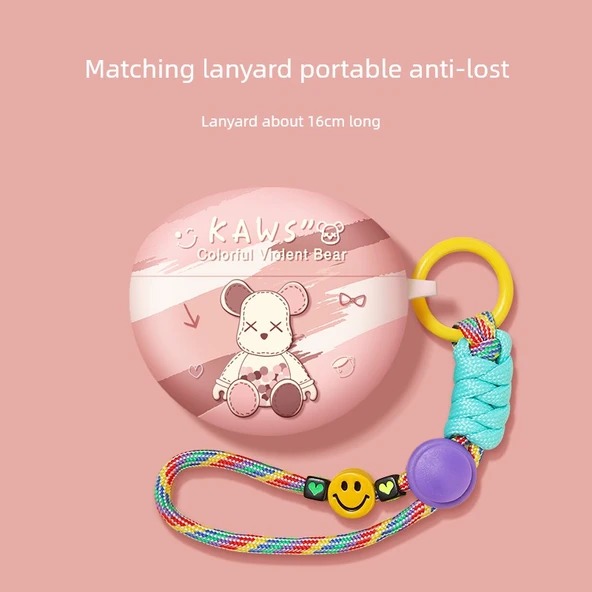 Huawei FreeClip Kulaklık Koruyucu - Rose Gold Gökkuşağı Kordonlu Buzlu