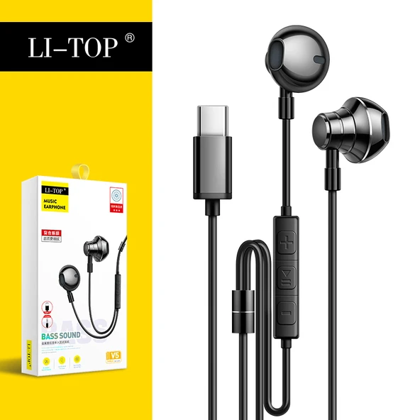 Type-C Metal Baslı Kulak İçi Kablolu Kulaklık - Siyah