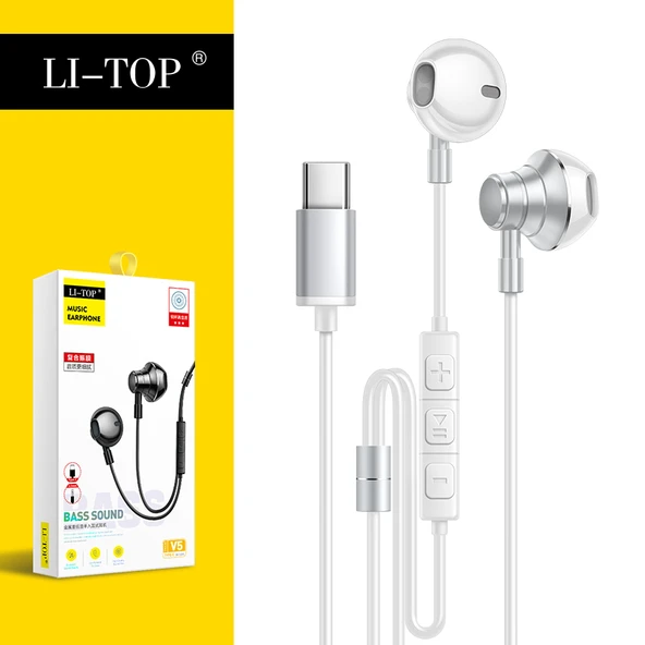 Type-C Metal Baslı Kulak İçi Kablolu Kulaklık - Gümüş