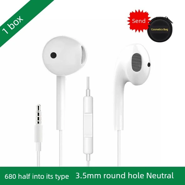 3.5mm Evrensel Kulak İçi Kulaklık - 680 Adet Yarım Kulak Tek Kutu + Makyaj Çantası