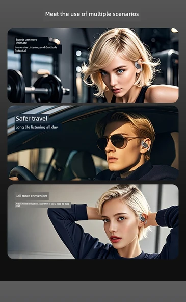 Bluetooth 5.4 Kulak Kancalı Kablosuz Kulaklık - Yıldız Tozu Siyahı - 8