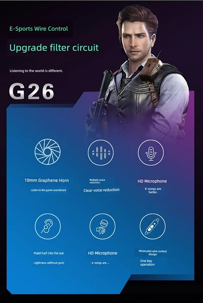 Ambalajlı Mikrofonlu Kablolu E-Spor Oyuncu Kulaklığı - G5-A Kırmızı - 9
