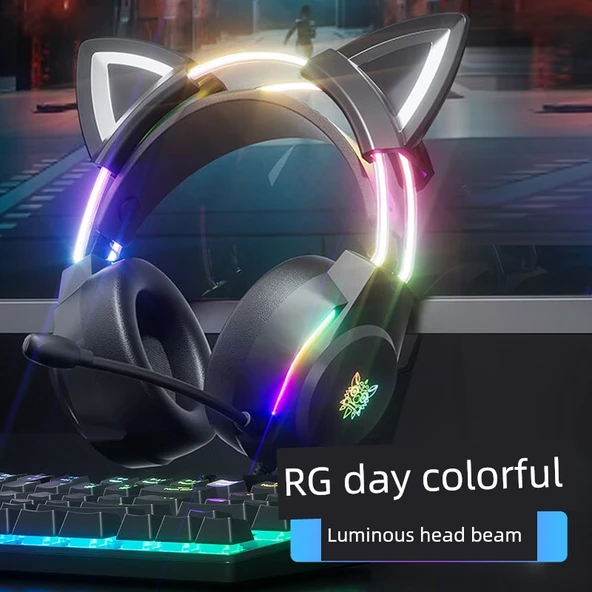RGB Işıklı Kedi Kulaklıklı Gaming Kulaklık X26 - Siyah