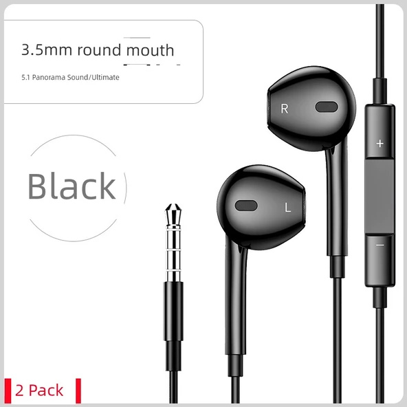 Apple Uyumlu Kablolu Kulaklık - 2'li Paket - iPhone 5-6 Serisi - Siyah - 3.5mm Girişli