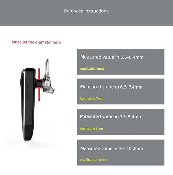 Bluetooth Kulaklık Kancası - Şeffaf 6mm 5 Adet + 2 Beyaz Başlık - 8