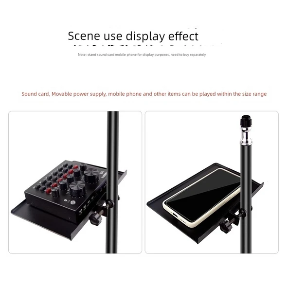 Ses Kartı Metal Saklama Rafı Mikrofon Standı - Büyük Boy Güçlendirilmiş Tepsi + 65cm Mikrofon Çubuğu - 5