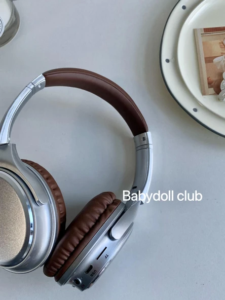 Retro Bluetooth 5.3 Kulaklık - Gümüş Kahverengi - Gelişmiş Gürültü Önleme - 2