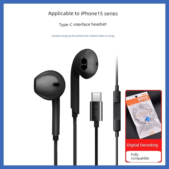 iPhone 15 Pro Max Uyumlu Type-C Dijital Kulaklık - Siyah (K58)