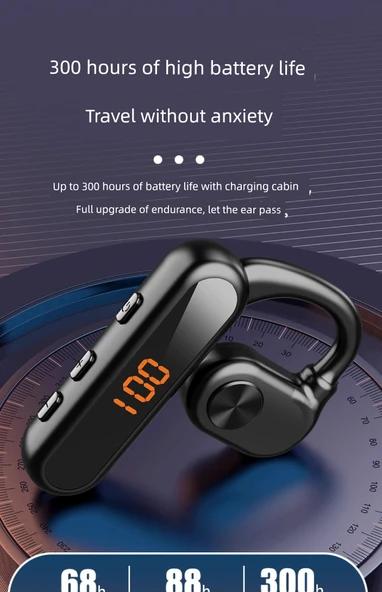 Siyah Hava İletimli Bluetooth Kulaklık - Şarj Kutulu ve Başlıklı, Dijital Ekranlı Yeni Model 5.4 - 10