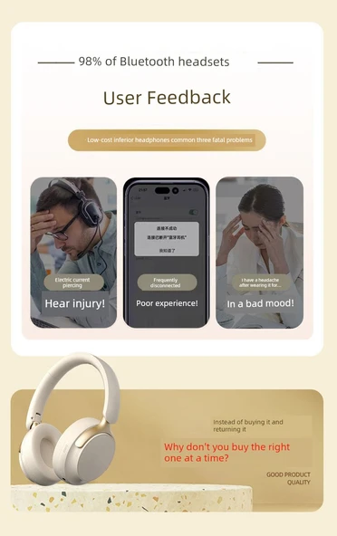 Gürültü Önleyici Kablosuz Bluetooth 5.2 Oyuncu Kulaklığı - Retro Kahve - 6