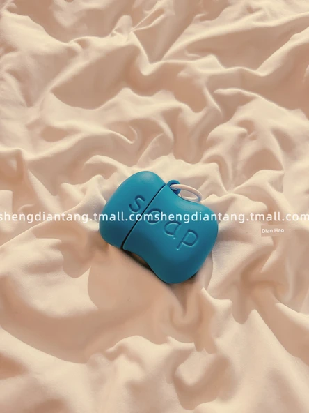 Apple AirPods (Yeni 3. Nesil) için Komik Mavi Sabun Silikon Kılıf - Mavi Sabun + Mavi Gülen Yüz Bilek İpi - 5