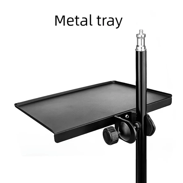 Ses Kartı Metal Saklama Rafı Mikrofon Standı - Büyük Boy Güçlendirilmiş Tepsi + 35cm Mikrofon Çubuğu - 2