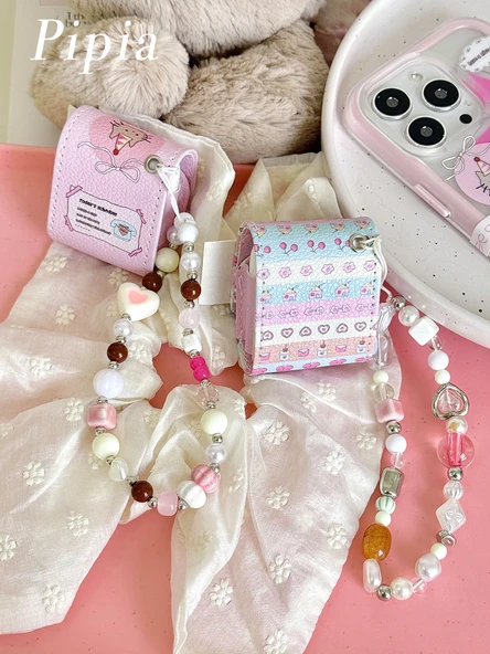 Apple AirPods Pro 2. Nesil için Liçi Desenli Deri Kulaklık Kılıfı - Seni Seviyorum Ayı + Asma Zinciri - Resim 9