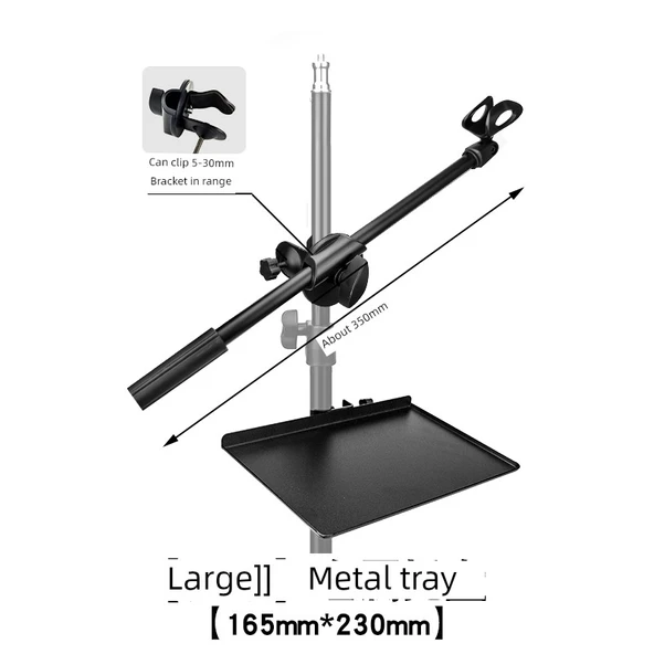 Ses Kartı Metal Saklama Rafı Mikrofon Standı - Büyük Boy Tepsi + 35cm Mikrofon Çubuğu