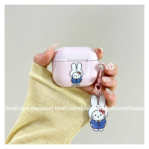 AirPods 2 Uyumlu Miffy Hellokitty Kılıf - Pembe Tekli + Kolye - 8