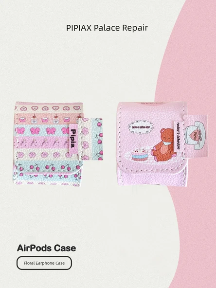 Apple AirPods Pro 2. Nesil için Liçi Desenli Deri Kulaklık Kılıfı - Seni Seviyorum Ayı + Asma Zinciri - Resim 7