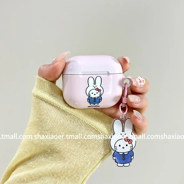 AirPods 4 Uyumlu Miffy Hellokitty Kılıf - Pembe Tekli + Kolye