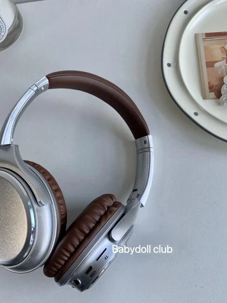 Retro Bluetooth 5.3 Kulaklık - Gümüş Kahverengi - Gelişmiş Gürültü Önleme - 5