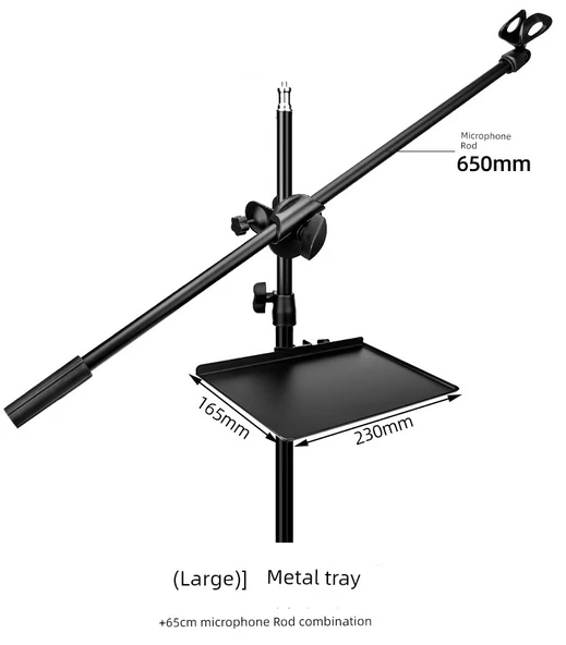 Ses Kartı Metal Saklama Rafı Mikrofon Standı - Büyük Boy Tepsi + 65cm Mikrofon Çubuğu - 11