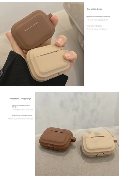 Airpods Pro 2 için Minimalist Sonbahar Kış Kulaklık Kılıfı - Çizgili Haki - 8