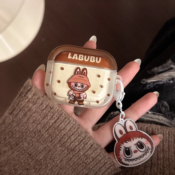Çizgi Film Puantiyeli AirPods Pro 2. Nesil Kılıfı - Kahverengi ve Beyaz