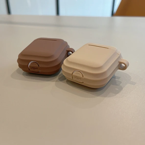Airpods Pro 2 için Minimalist Sonbahar Kış Kulaklık Kılıfı - Çizgili Haki - 5