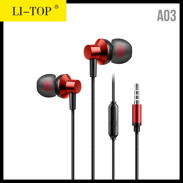 A03 Metal Kulak İçi Mikrofonlu Kablolu Kulaklık - Kırmızı (Torba)