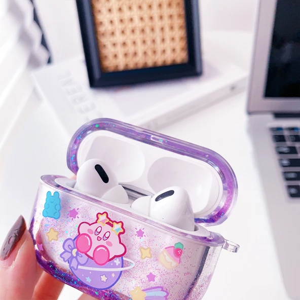 Airpods Pro/Pro2 için Sevimli Kirby Kum Saati Koruyucu Kılıf - Mor Yıldız Kabi (Hoparlör Deliği Yok) - 11