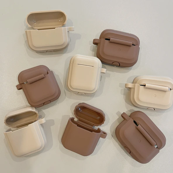 Airpods Pro 2 için Minimalist Sonbahar Kış Kulaklık Kılıfı - Çizgili Haki - 3