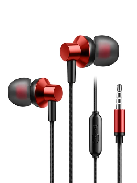 3.5mm Metal Subwoofer Kulak İçi Mikrofonlu Kablolu Kulaklık - Siyah - 6