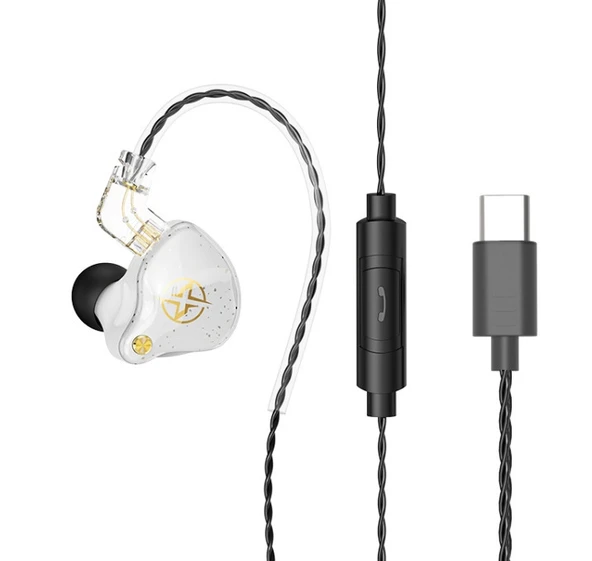 HiFi Hareketli Bobin Dirsekli Kulaklık - Beyaz (Type-C Mikrofonlu)