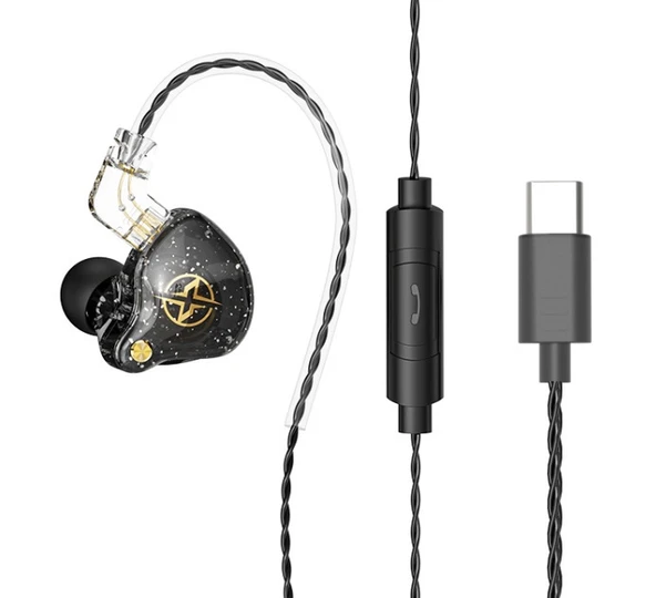 HiFi Hareketli Bobin Dirsekli Kulaklık - Siyah (Type-C Mikrofonlu)