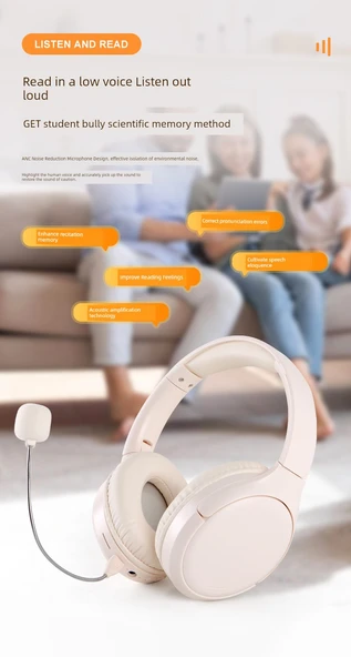 Bluetooth 6.0 Öğrenci Kulaklığı - Beyaz [Gerçek Zamanlı Dinleme + Kayıt Oynatma] - 9