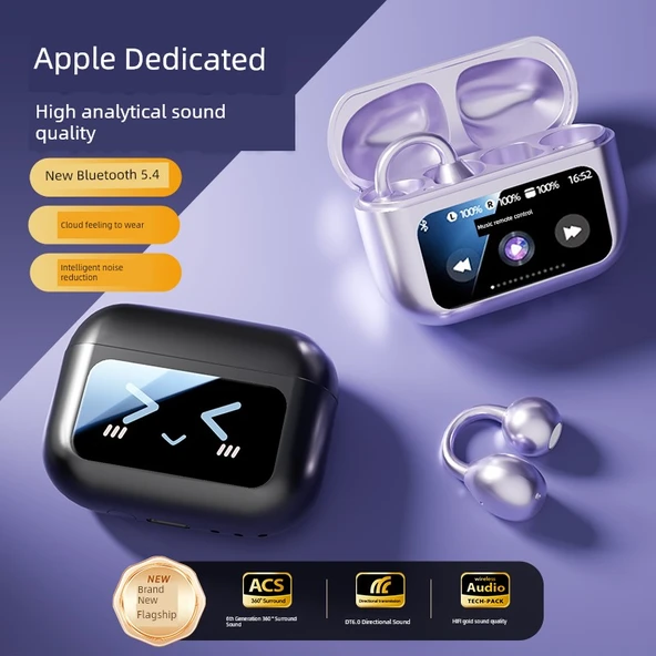 Bluetooth 5.4 Kemik İletimli Klipsli Kulaklık - Orta Versiyon Obsidyen Siyah HIFI Ses 30 Saat - 2
